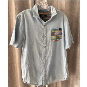 Young & Reckless Chambray Button Shirt Mens Medium Tribal Pocket